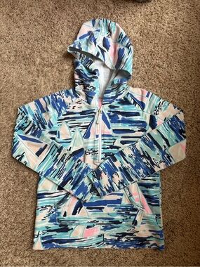 Lilly Pulitzer Girls Half-Zip Hoodie in Blue, Teal, Pink, White